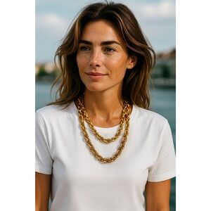 Gold Tone Chain Necklace, Women's Fashion Jewelry, Layered Statement Piece‎